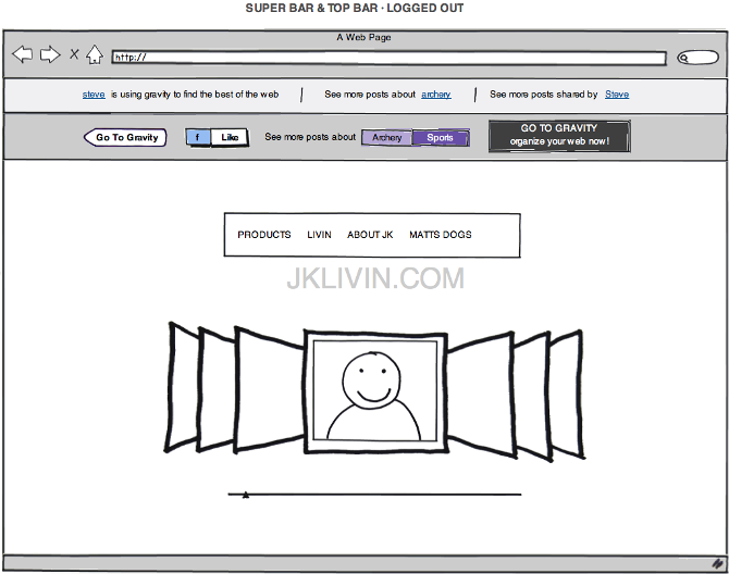 Wireframe for the Gravity superbar / top bar.