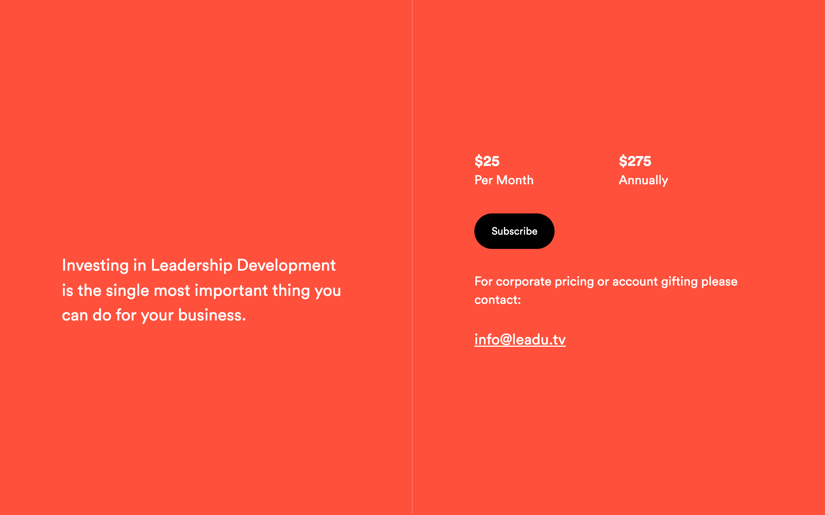 Pricing — $25 per month or $275 annually, with corporate pricing and gifting.