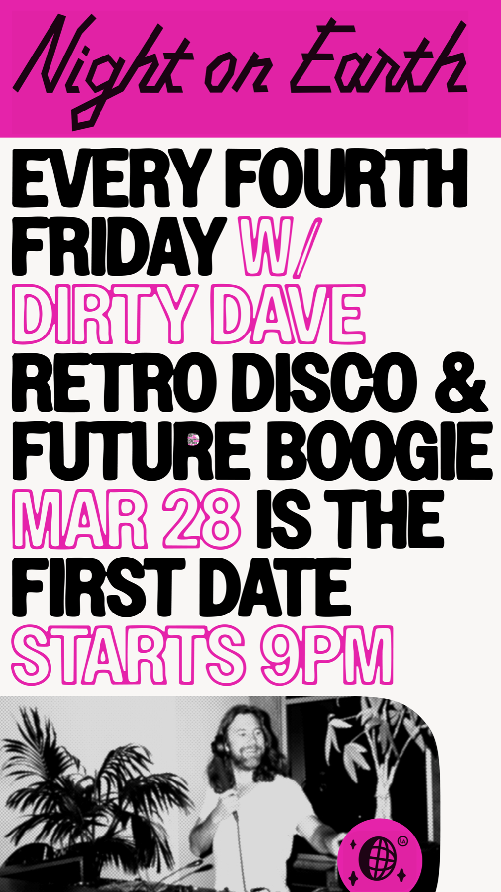 Night on Earth flyer, pink and black